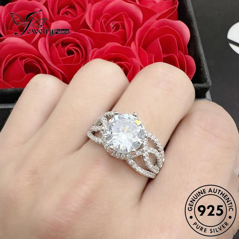 Tempat Perhiasan Wanita Perak Asli Moissanite Berlian Kepang Mewah925 Cincin Emas R1786