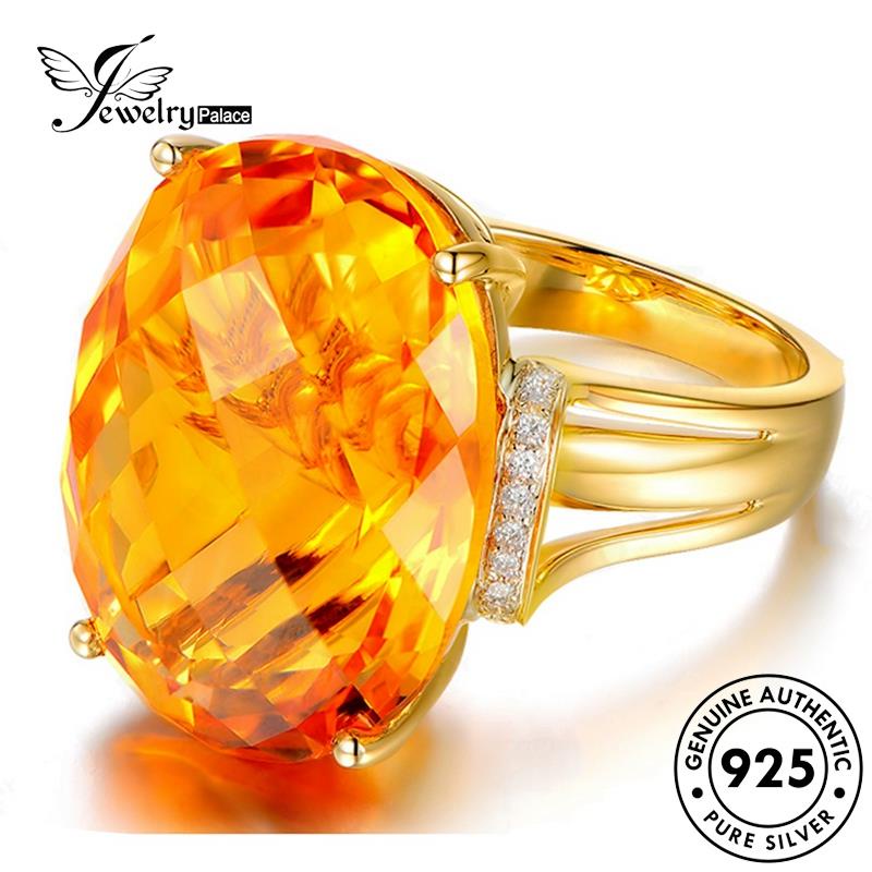 Jewelrypalace Cincin Perak Gold Oval Asli Wanita Citrine925 R1798