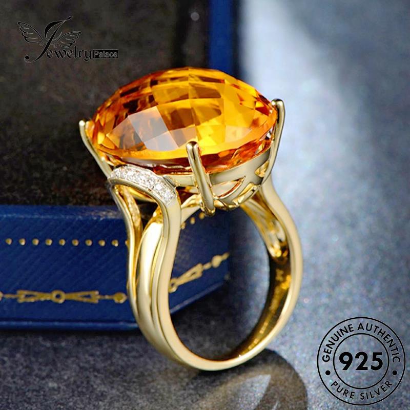 Jewelrypalace Cincin Perak Gold Oval Asli Wanita Citrine925 R1798