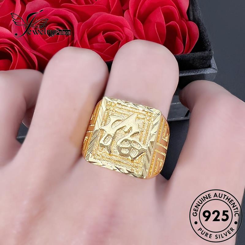 Perhiasantempat Cincin Perak Fu Emas Asli Pria925 Karakter R1759