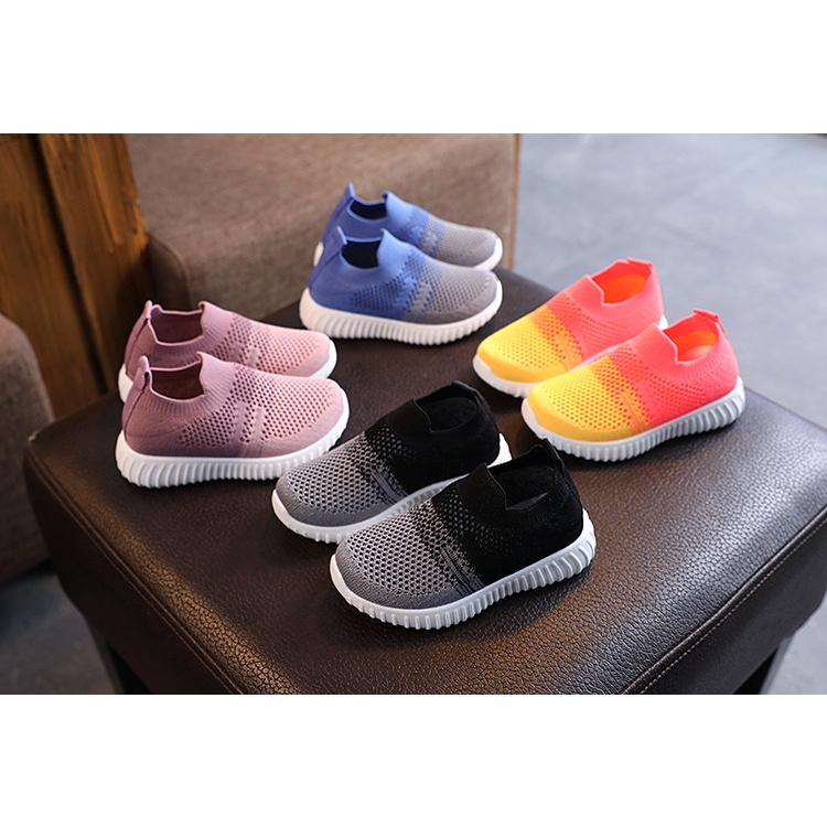 &quot;FREE BOX&quot;SIZE 22-33  Sepatu Slip On Anak Rajut Gradasi  Kasual Kanvas Bernapas Kekinian LV0298