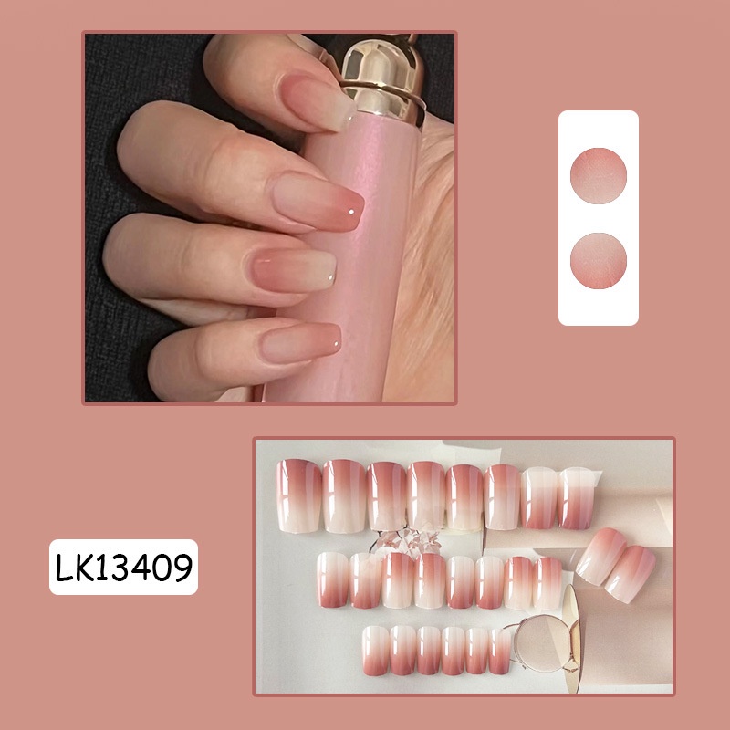 24pcs Milky Pink Press on Nails Medium Length, Square Fake Nails Acrylic Kuku Palsu Penutup Penuh Buatan Kuku Jari Tips Manicure Lem Pada Kuku Untuk Wanita &amp; Anak Perempuan