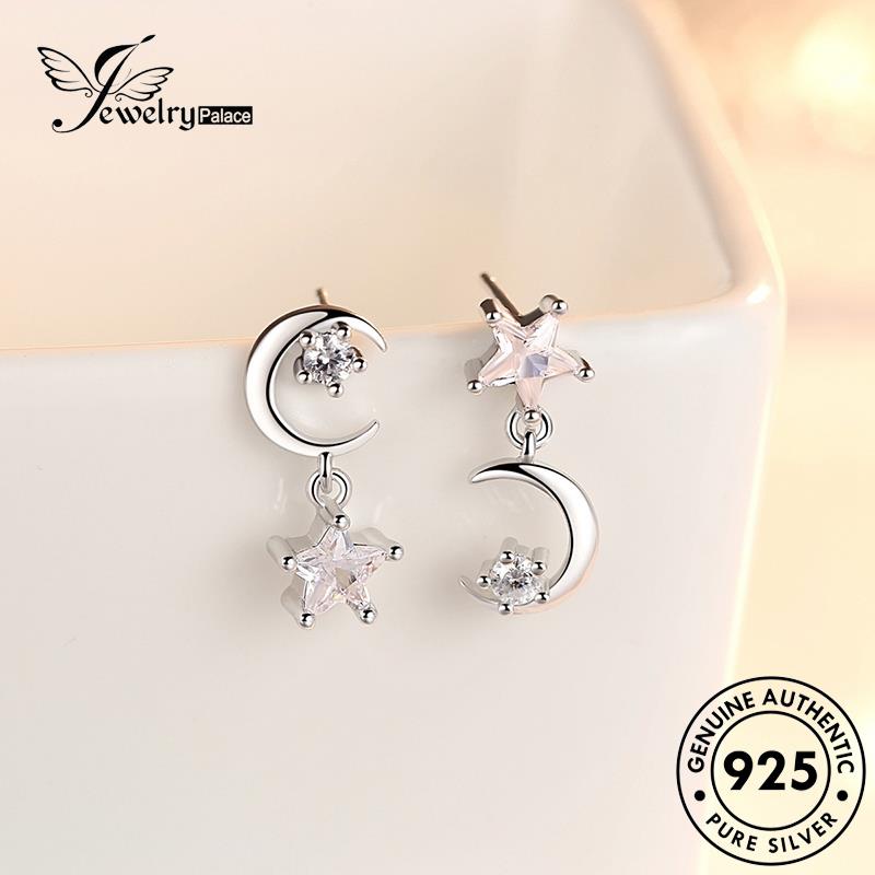 Jewelrypalace Stud Moissanite Wanita Simple Asli925 Anting Bulan Berlian Perak E34