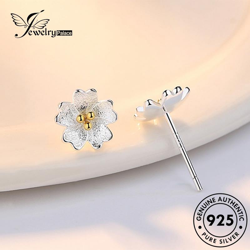 Jewelrypalace Stud925 Wanita Bunga Perak Anting Emas Asli Lucu E52