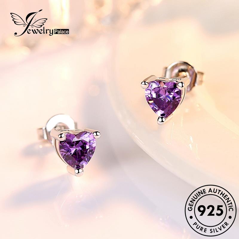 Jewelrypalace Asli925 Perak Berlian Wanita Kristal Kepribadian Stud Pink Love Anting E90