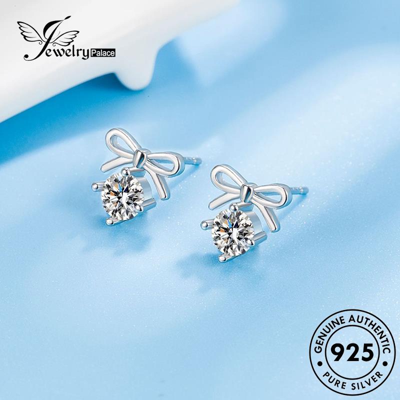 Jewelrypalace Anting Tusuk925 Wanita Lucu Moissanite Berlian Silver Bow Asli E148