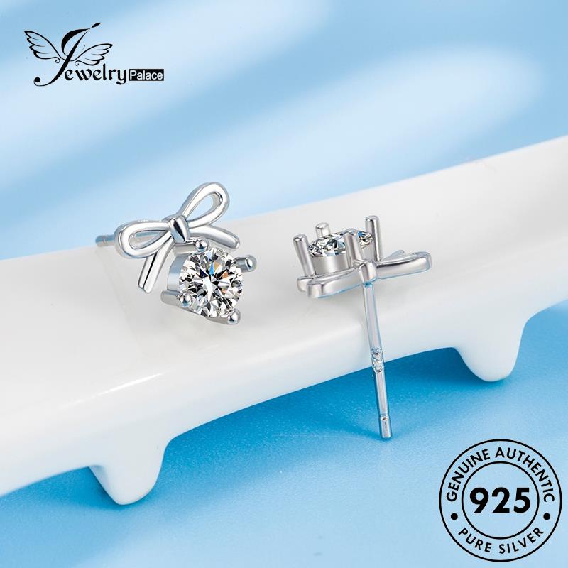 Jewelrypalace Anting Tusuk925 Wanita Lucu Moissanite Berlian Silver Bow Asli E148