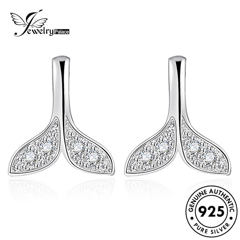 Perhiasanpalace Fishtail Berlian925Asli Wanita Kepribadian Perak Stud Moissanite Anting E179