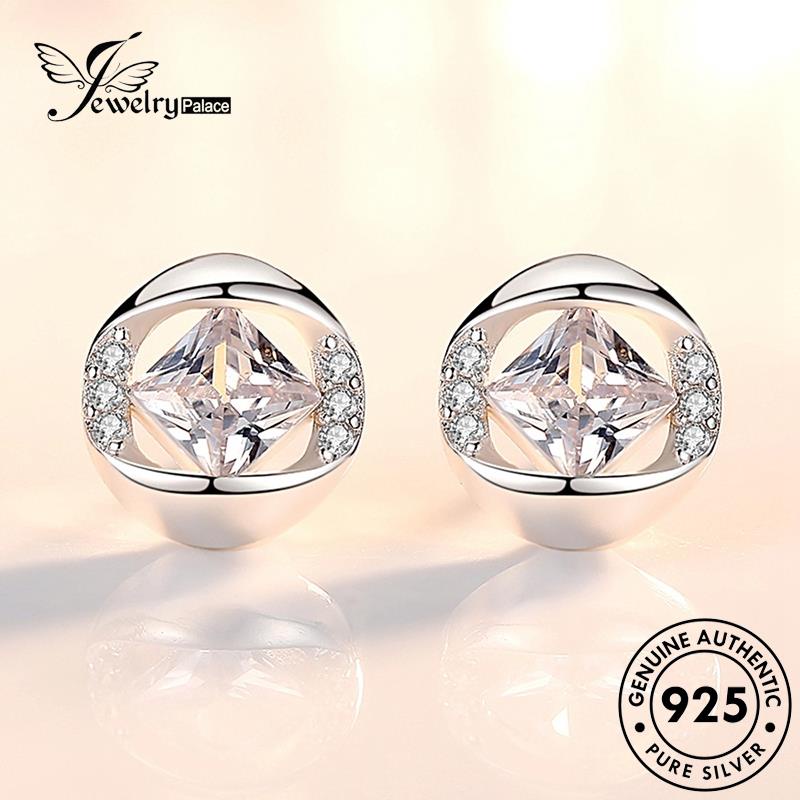 Jewelrypalace Oval925 Kepribadian Berlian Pink Anting Tusuk Perak Asli Wanita Kristal E181