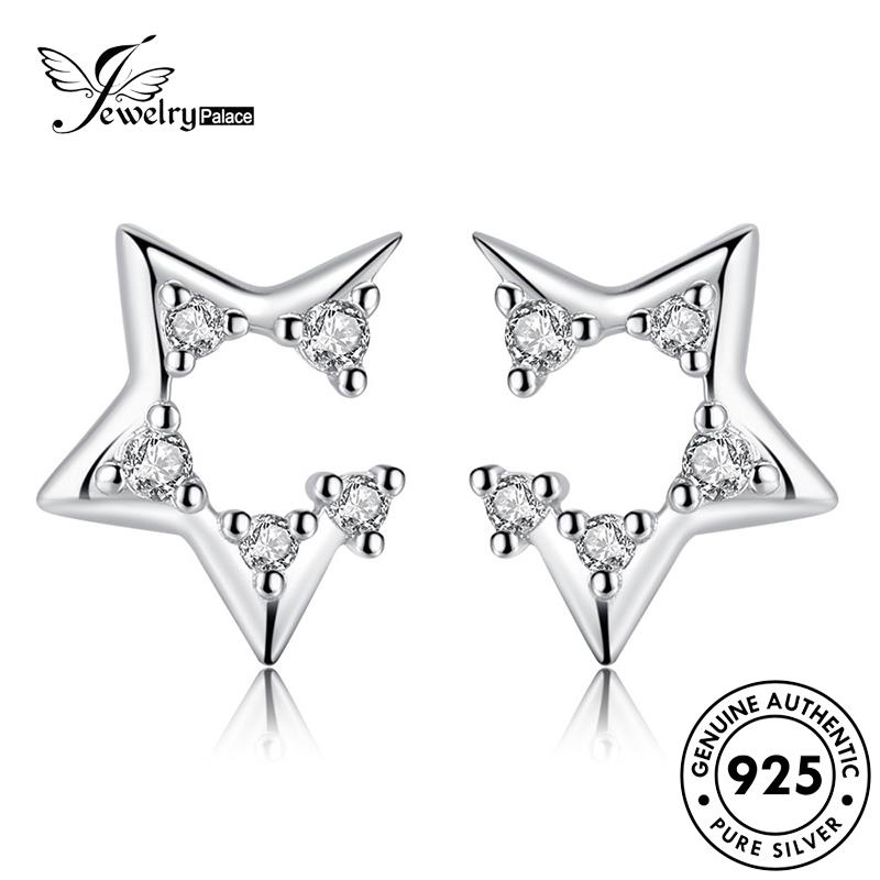 Jewelrypalace Stud Bintang Moissanite Berlian Wanita925 Perak Asli Berujung Lima Anting Kepribadian E217