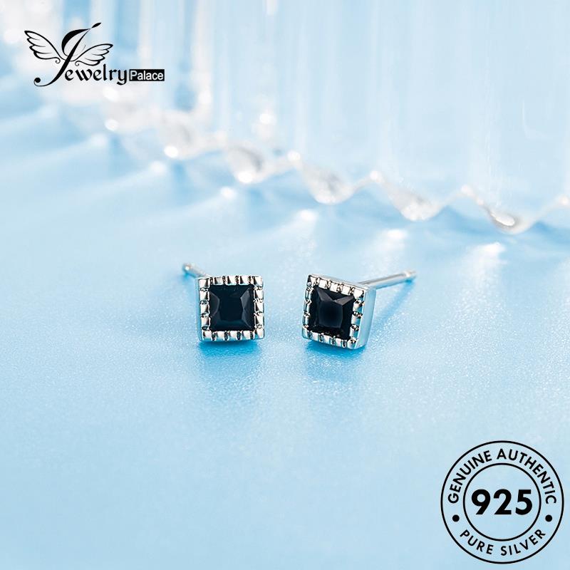 Tempat Perhiasan Wanita Stud Perak Hitam Kepribadian Persegi Berlian925 Anting Obsidian Asli E249