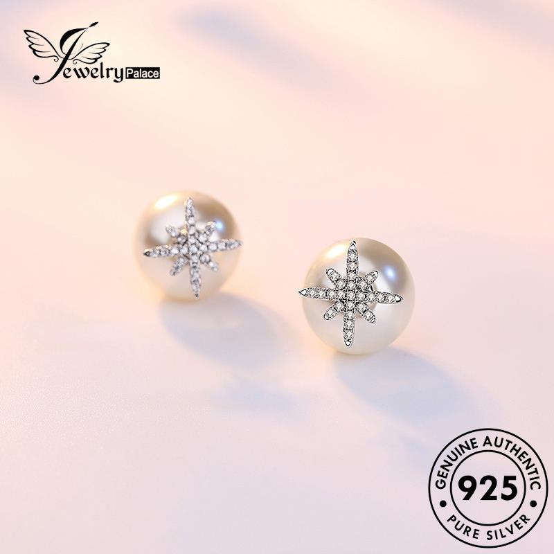 Jewelrypalace Star Wanita Stud Perak Asli Oktagonal925Mutiara Anting Simple E332