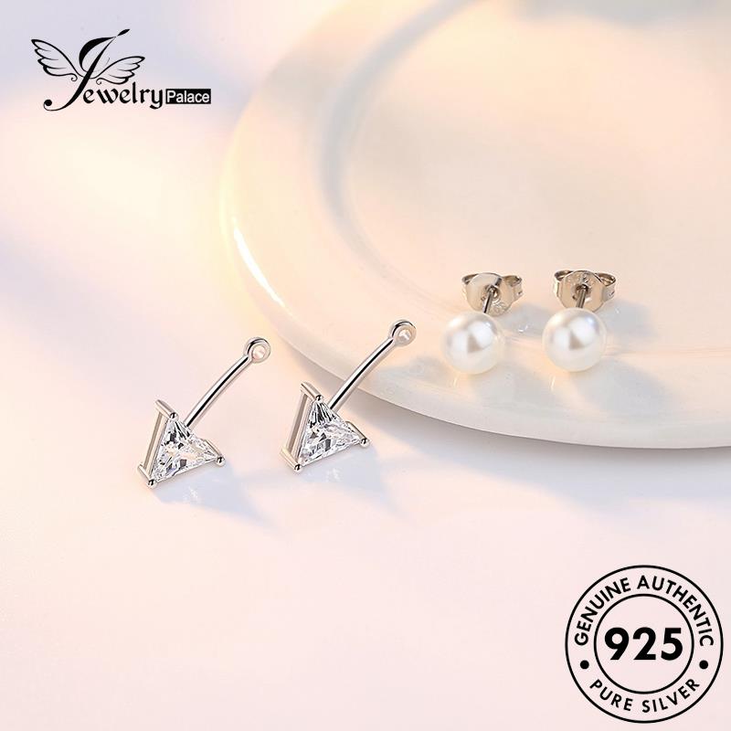 Jewelrypalace Asli Berlian Wanita Anting925 Kepribadian Perak Segitiga Moissanite Stud E336