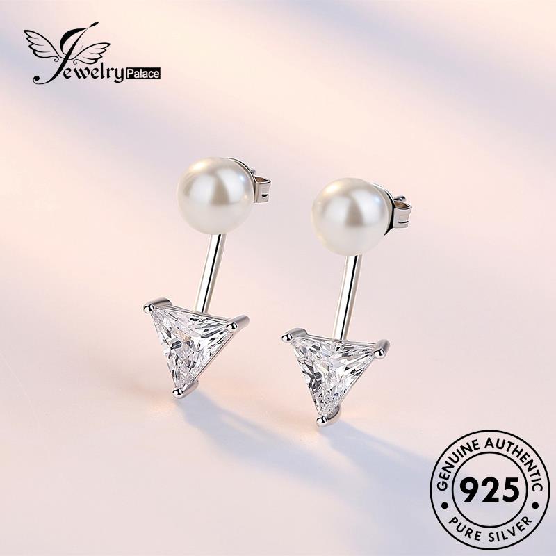 Jewelrypalace Asli Berlian Wanita Anting925 Kepribadian Perak Segitiga Moissanite Stud E336