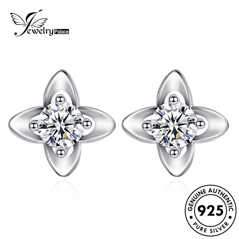 Jewelrypalace Berlian925 Wanita Perak Asli Stud Clover Moissanite Temperamen Anting E292