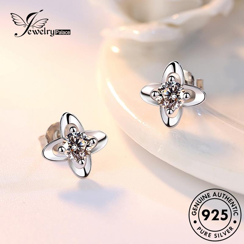 Jewelrypalace Berlian925 Wanita Perak Asli Stud Clover Moissanite Temperamen Anting E292