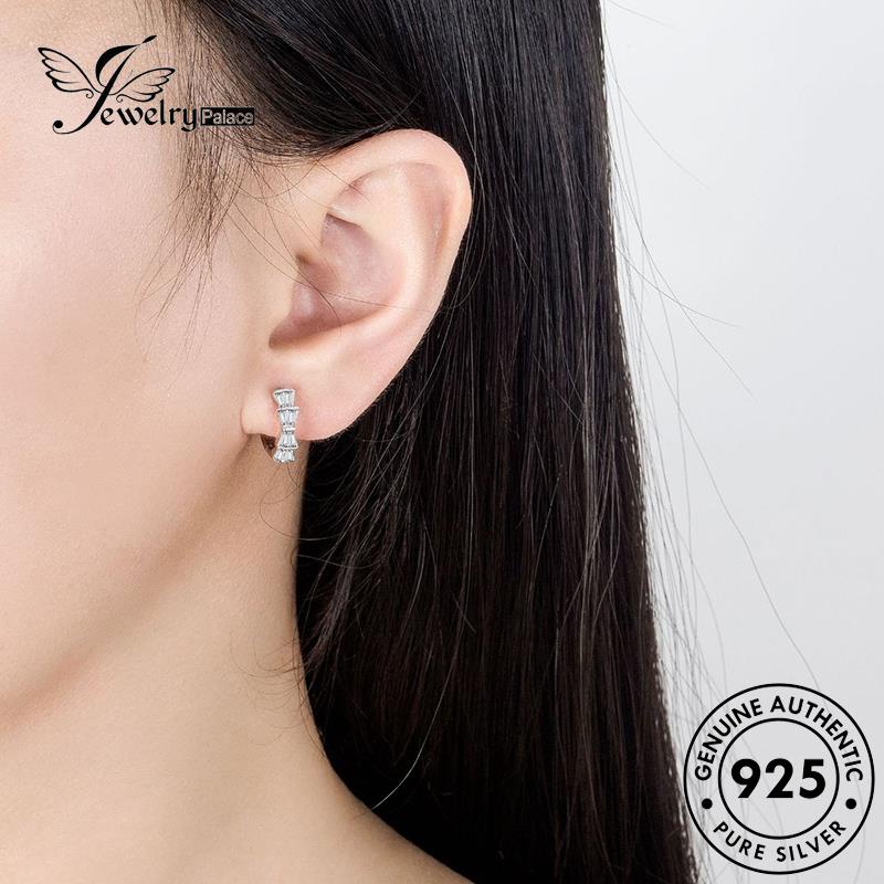 Jewelrypalace Perak Wanita Berlian925 Simple Emas Asli Anting Busur Moissanite Hoop E407