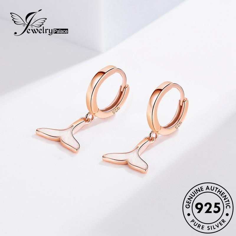 Jewelrypalace925 Anting Simple Emas Hoop Perak Wanita Asli Fishtail E422