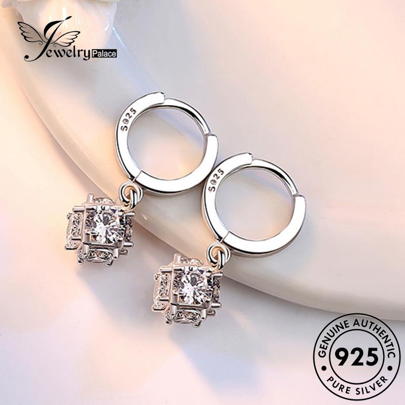 Jewelrypalace Kepribadian Hoop925 Anting Berlian Rubik Perak Asli Moissanite Kubus Wanita E367