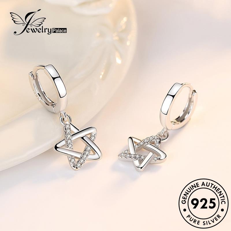 Jewelrypalace Perak Berongga Berlian Berujung Lima Hoop Moissanite925 Anting Asli Out Star Wanita E371