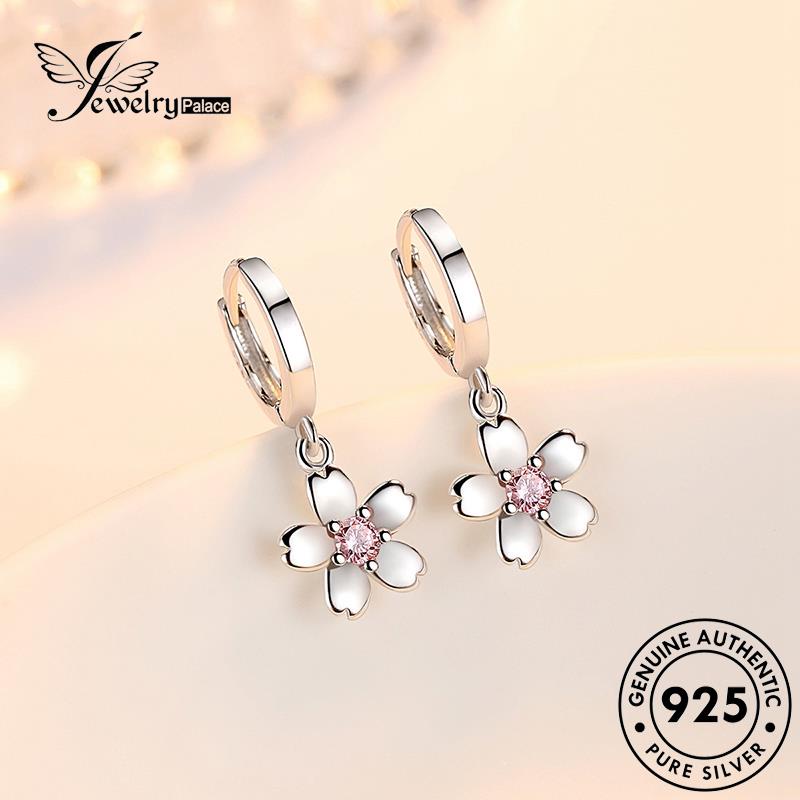 Jewelrypalace Hoop Bunga Wanita Pink Kristal Perak Berlian Simple925 Anting Asli E382