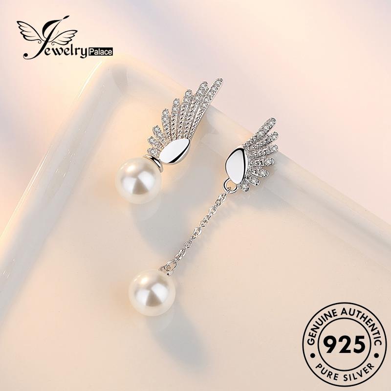 Perhiasantempat Wanita Sayap Anting Simple Mutiara Perak Asli Stud Angel925 E480