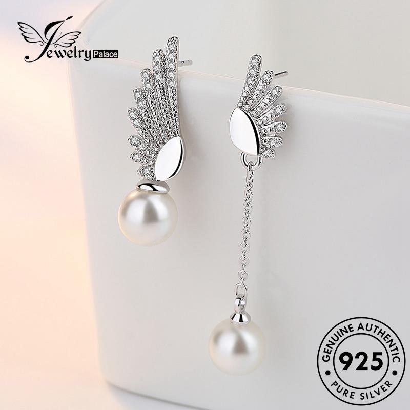 Perhiasantempat Wanita Sayap Anting Simple Mutiara Perak Asli Stud Angel925 E480