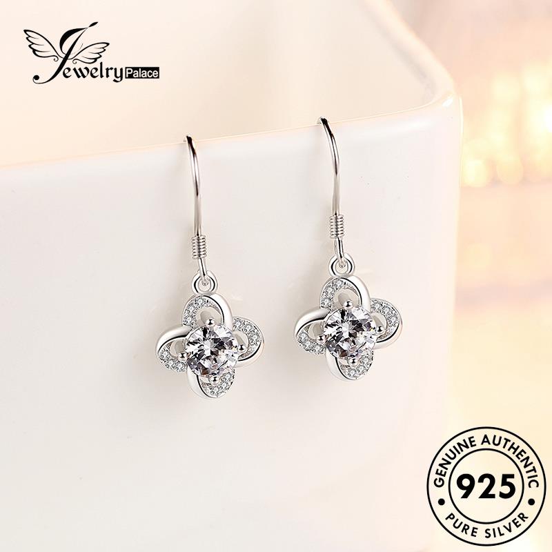 Jewelrypalace Simple Moissanite Perak Empat Kait Daun925 Anting Wanita Berlian Asli Clover E518