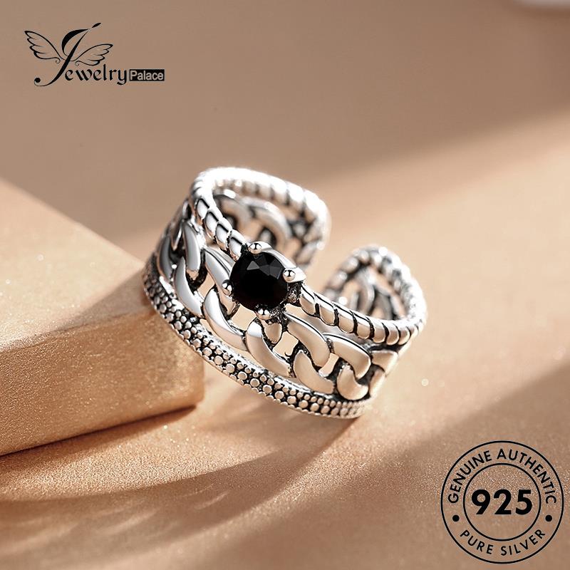 Jewelrypalace Obsidian Rantai Berlian Wanita Kreatif Cincin Perak925 Asli Hitam R153