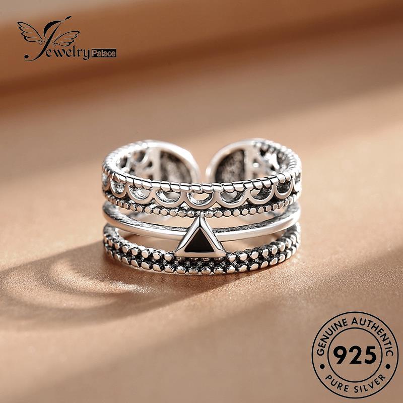 Tempat Perhiasan Wanita Cincin Perak Vintage925 Asli Multilayer R163