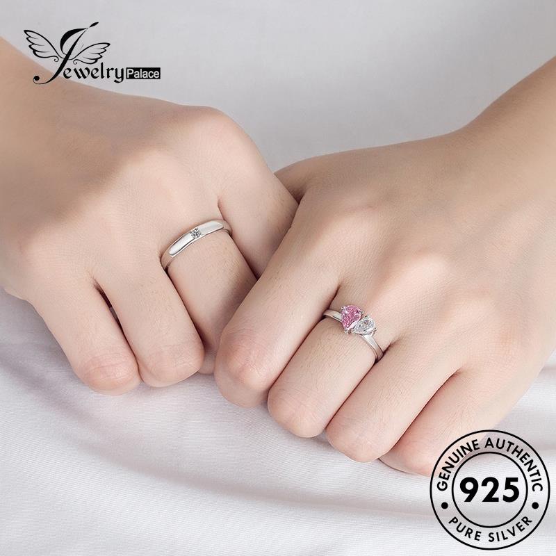 Jewelrypalace Kristal925Cincin Hati Pink Asli Pasangan Bentuk Perak Kepribadian Berlian R311