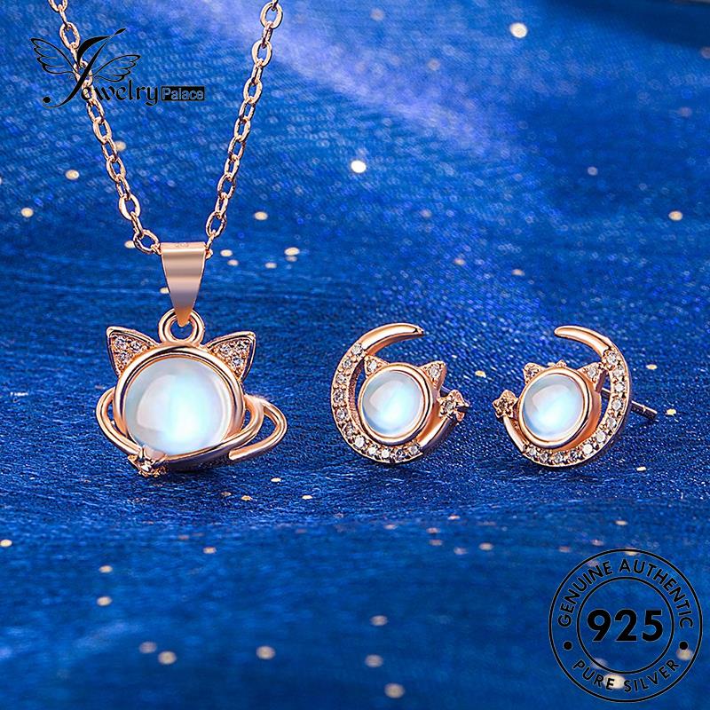 Jewelrypalace Kalung 925set Manis Asli Opal Kucing Wanita Perak S28