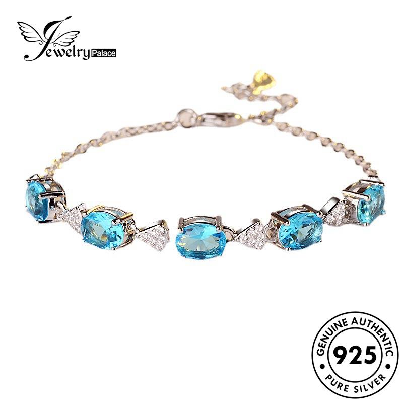 Jewelrypalace Gelang Perak Wanita Asli Lapis Emas925 Kotak Aquamarine B17