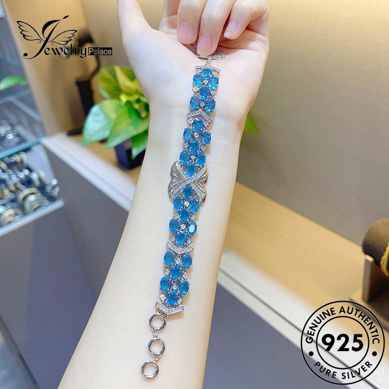 Jewelrypalace 925 Aquamarine Perak Wanita Gelang Persegi Asli B530