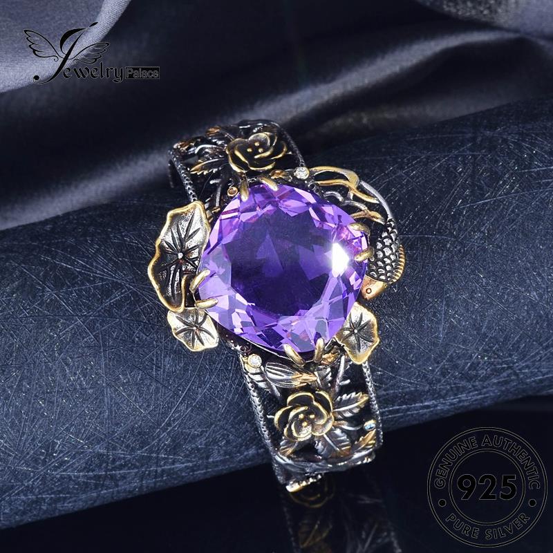 Jewelrypalace Gelang Vintage Wanita925 Bunga Mawar Perak Asli Amethyst B594