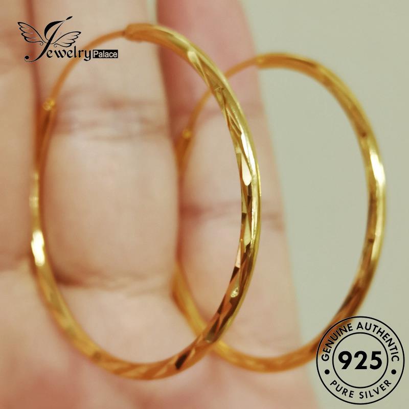 Jewelrypalace 925anting Simple Wanita Hoop Silver Emas Asli Besar E32