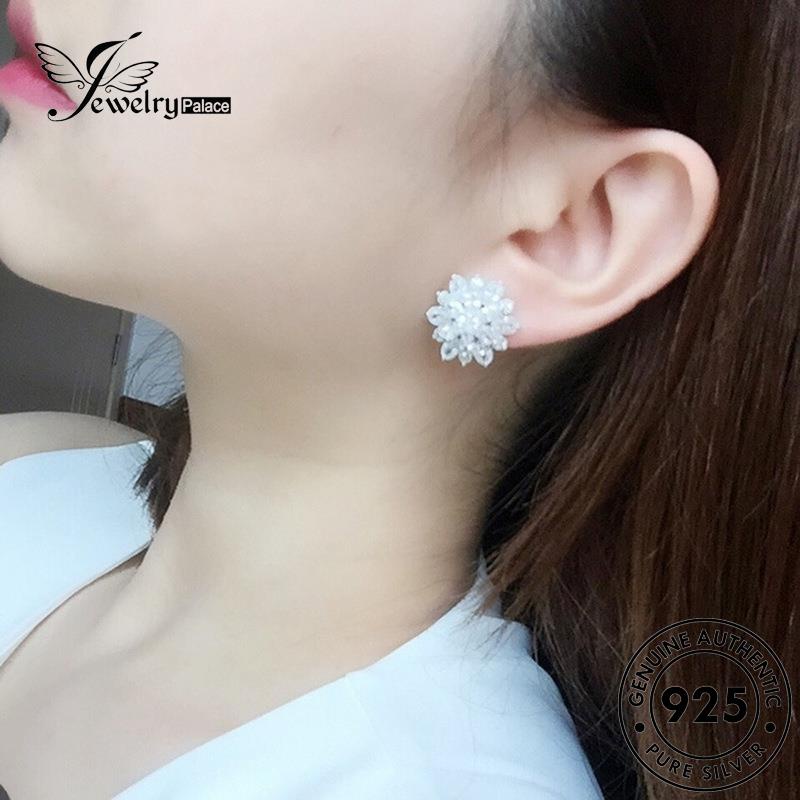 Jewelrypalace925 Stud Moissanite Anting Perak Matahari Berlian Bunga Wanita Asli E159