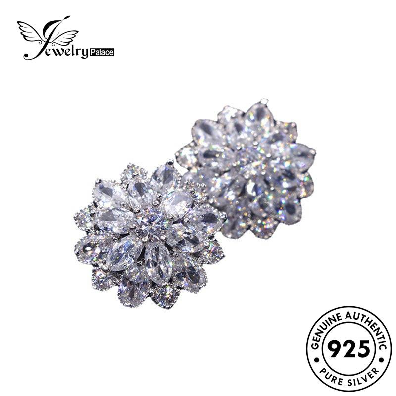 Jewelrypalace925 Stud Moissanite Anting Perak Matahari Berlian Bunga Wanita Asli E159