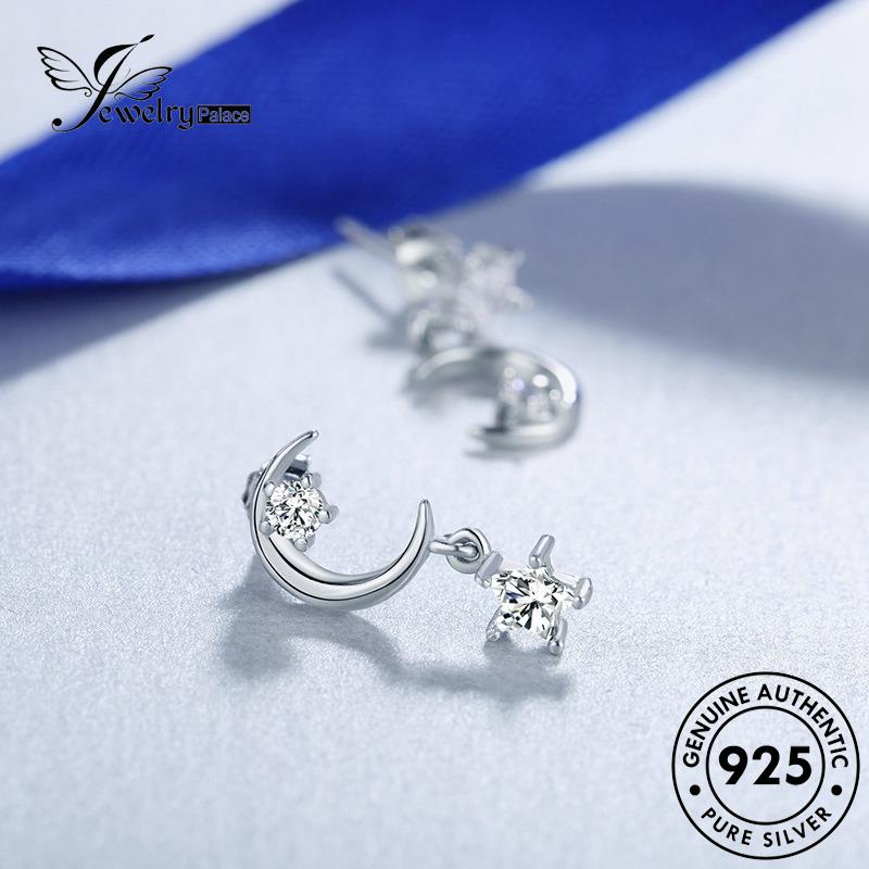 Perhiasantempat Wanita Tusuk Berlian Anting Perak925Asli Asimetris Bulan Moissanite E71