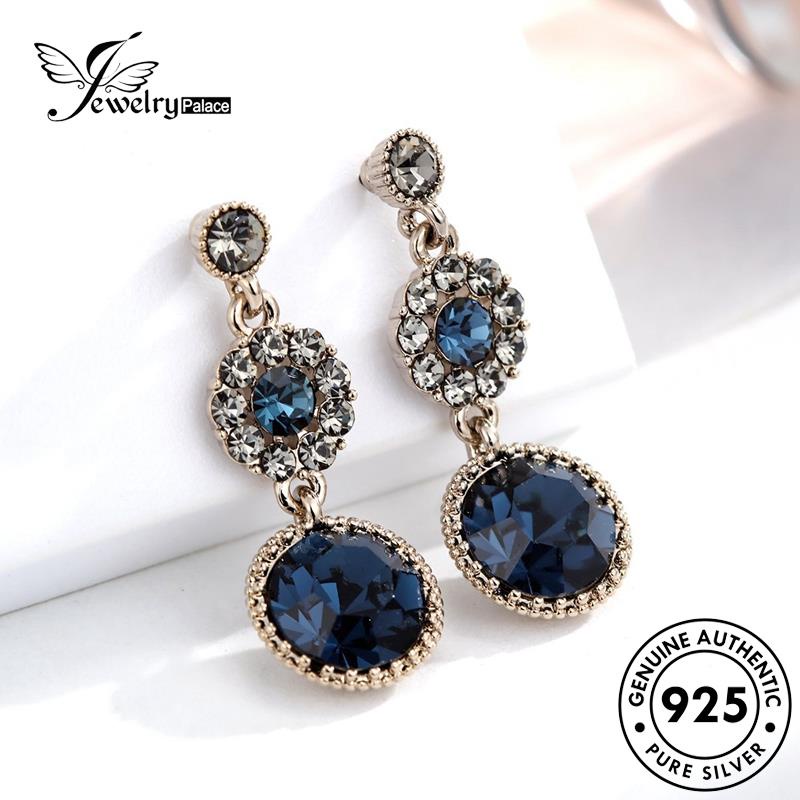 Jewelrypalace Stud Safir925 Gold Bulat Asli Perak Wanita Anting E628