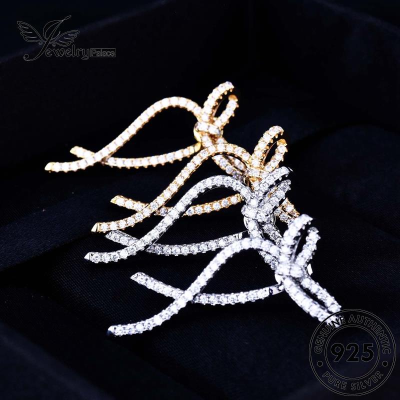 Jewelrypalace Moissanite925 Wanita Emas Anting Busur Berlian Perak Asli Stud Tie E798