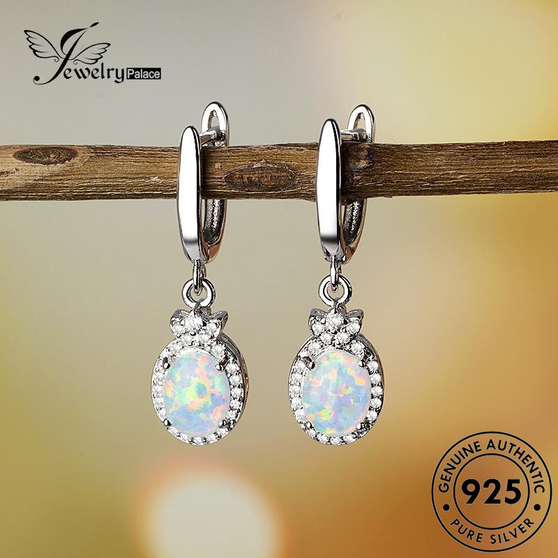 Jewelrypalace Anting Hoop Oval Opal Asli Wanita Bentuk Perak925 E702