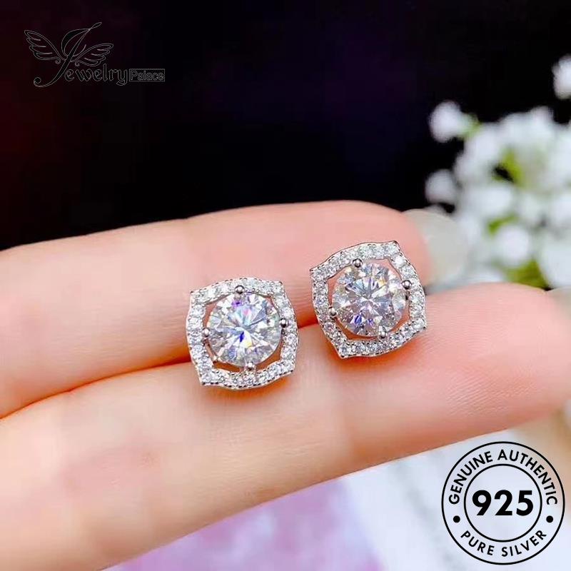 Jewelrypalace Anting Tusuk Moissanite Berlian Asli Silver Wanita Bulat925 E862