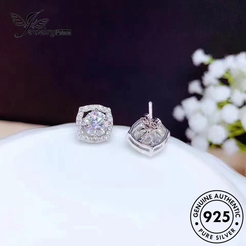 Jewelrypalace Anting Tusuk Moissanite Berlian Asli Silver Wanita Bulat925 E862