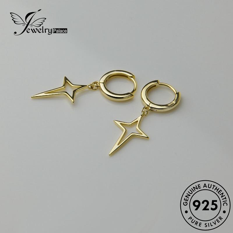 Jewelrypalace Anting Wanita Asli Silver Gold Silang Hoop925 E906