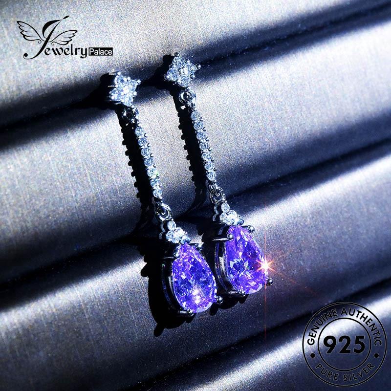 Jewelrypalace Anting Amethyst Asli925 Stud Wanita Bentuk Tetes Perak E923