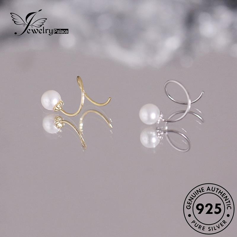 Jewelrypalace Anting Perak Semi Hoop Wanita925Mutiara Emas Asli E929