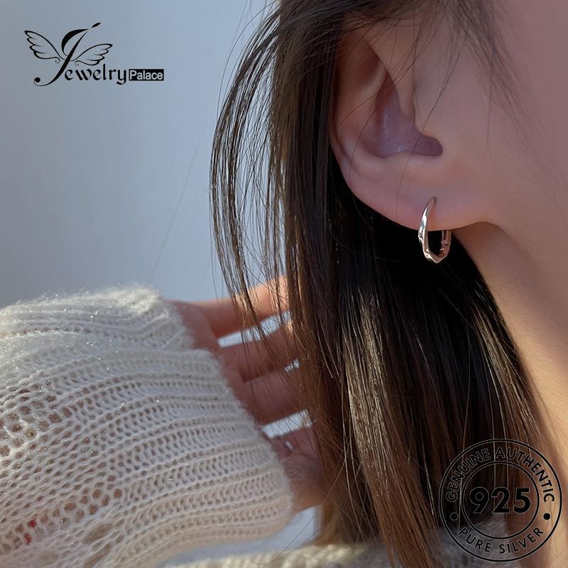 Tempat Perhiasan Wanita Emas Asli925 Anting Hoop Distorsi Perak E985