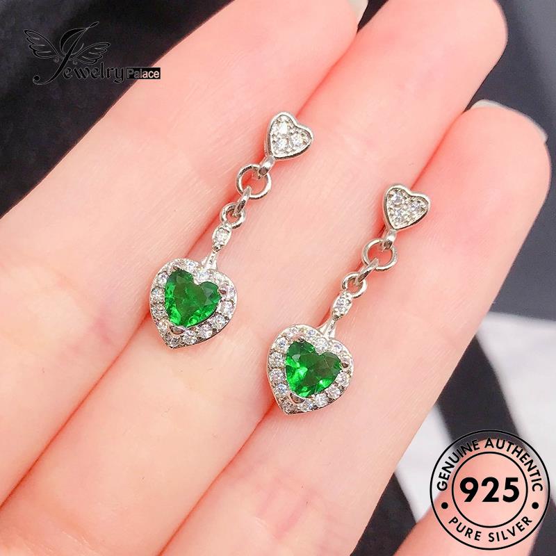 Jewelrypalace Anting Tusuk Perak925 Emerald Asli Love Wanita E1036