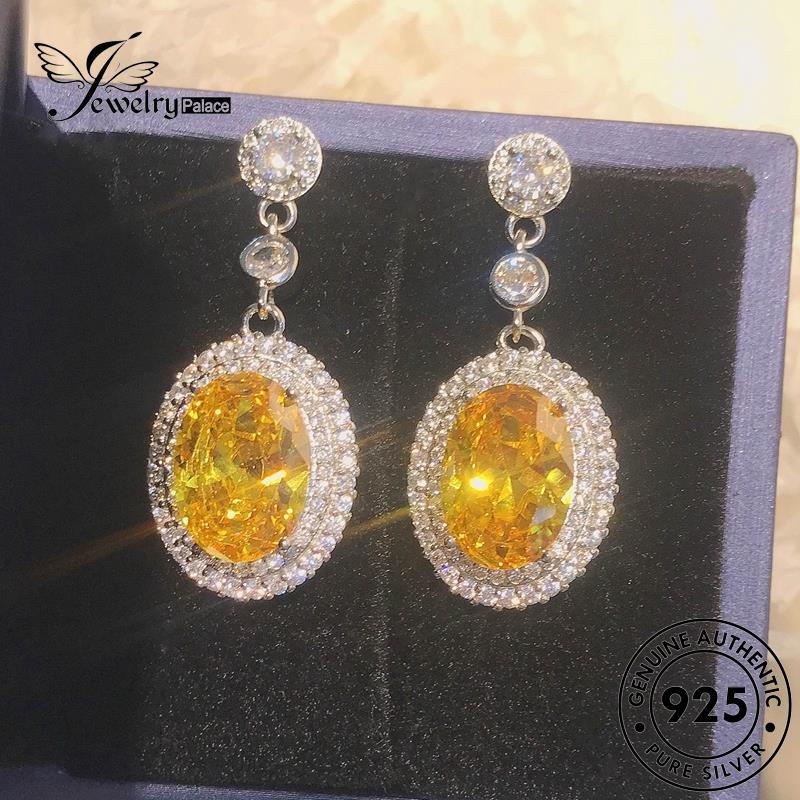 Jewelrypalace Anting Perak Tusuk925 Asli Oval Wanita Citrine E1049